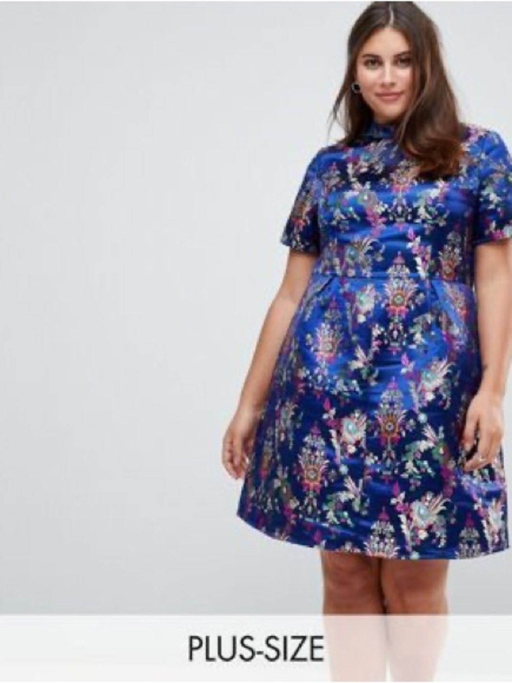 ASOS Curve Royal Blue Floral Jacquard Plus Size Dress